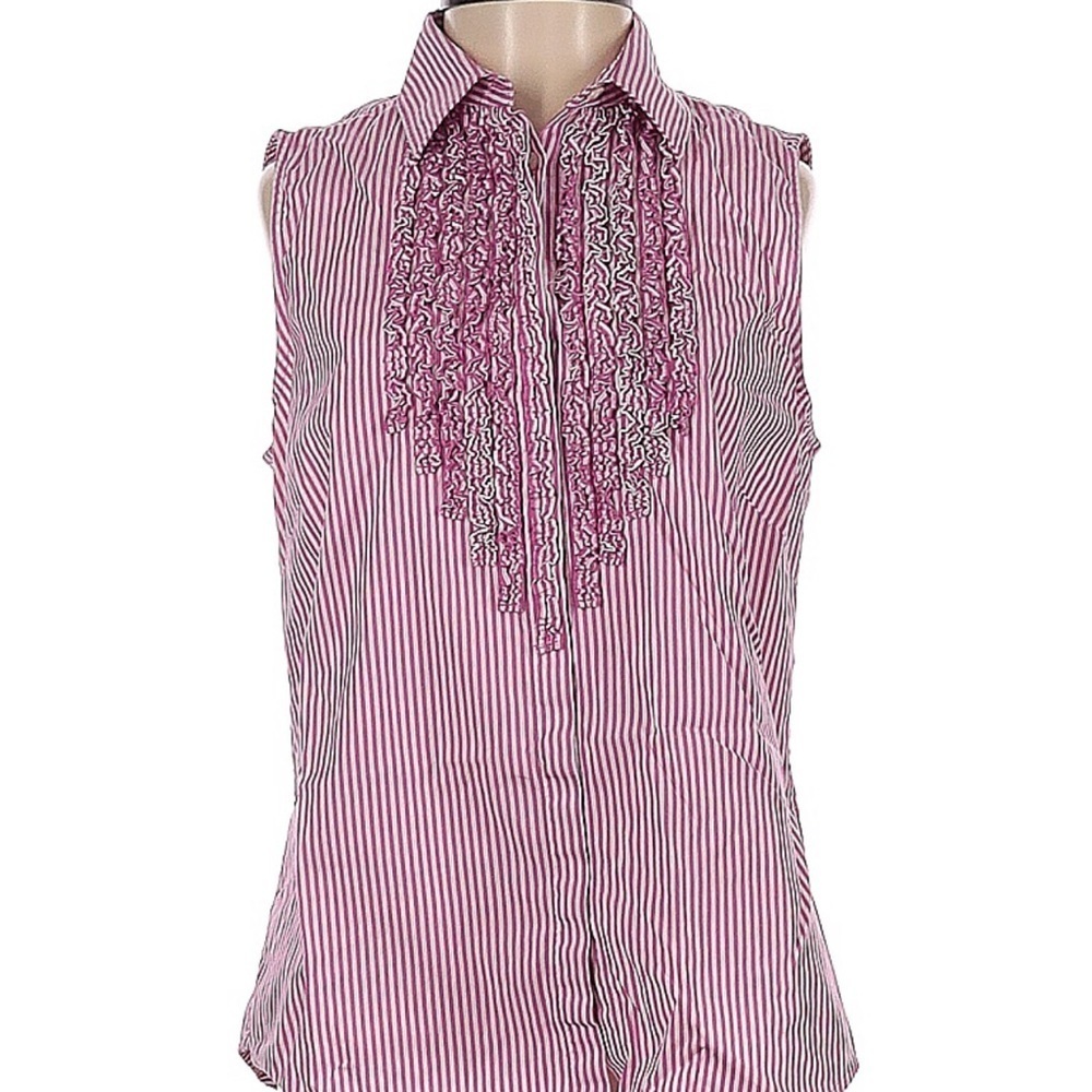 Lauren Ralph Lauren Pink and White Ruffle Blouse
